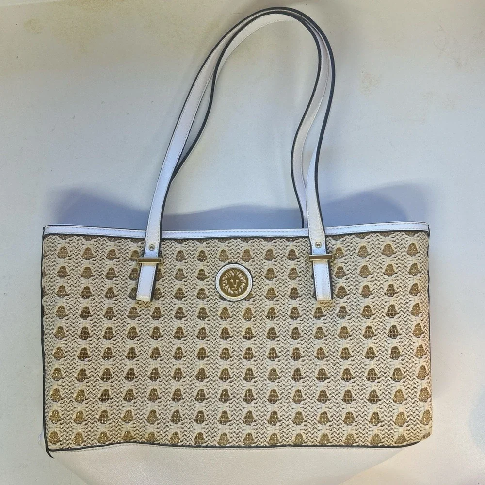 Anne Klein Woven Gold and Cream Tote‎ Bag